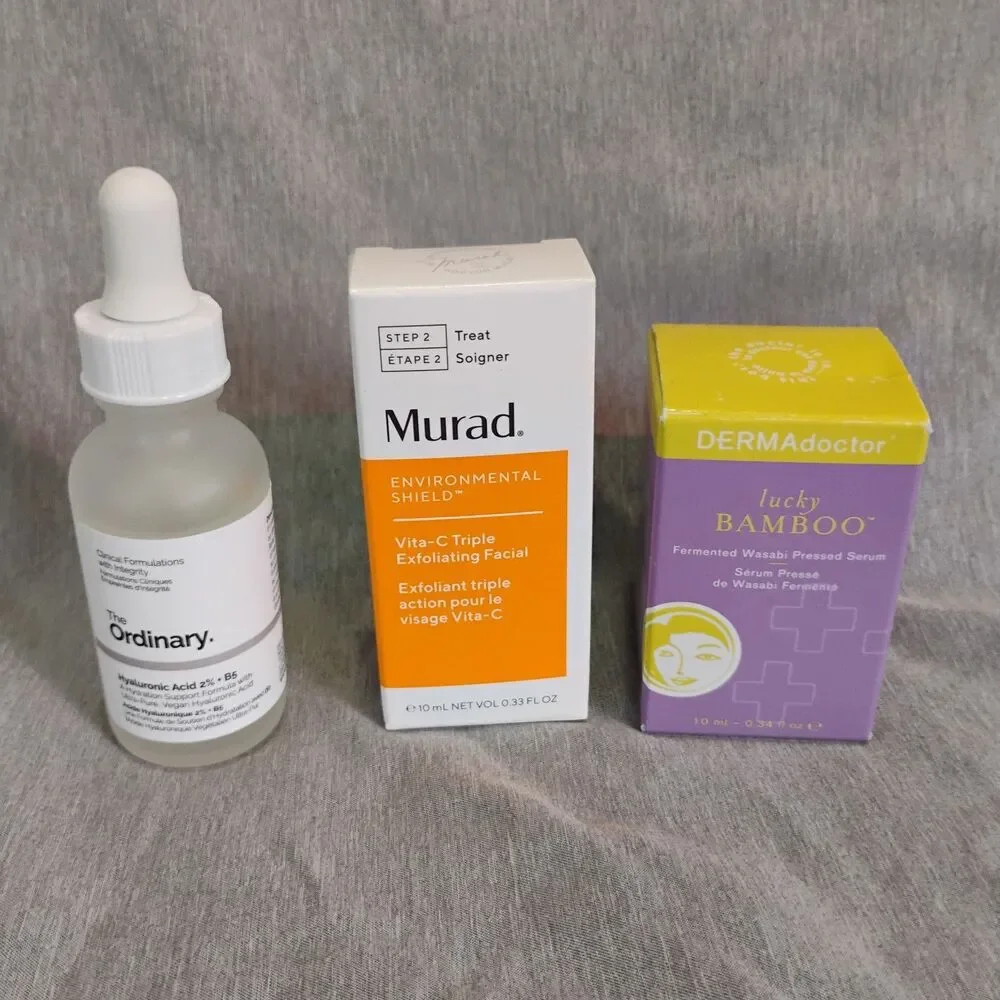 3 Pc Skincare Lot The Ordinary Hyaluronic Acid Murad Vita C DERMAdoctor Serum